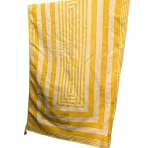 Serena & Lily yellow white like-Greek key pattern tassels Beach Pool towel